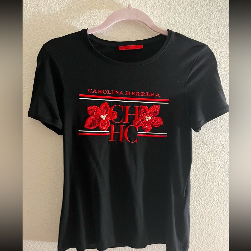 Carolina Herrera Shirt 
Size: XS 
Black with red embroidered flowers